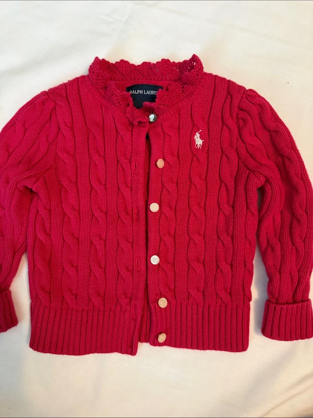 Ralph Lauren Girls Cable Knit Cardigan - Bright Red